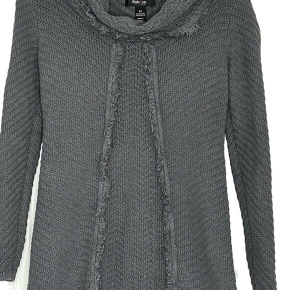 2/$30 Style & Co. Gray Grey Knit Cowl Neck Sweater Size PS Long Sleeve fringe - Picture 4 of 8